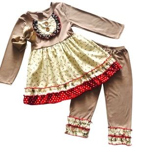 Girls Boutique "Curly Brown" Ruffled Frock Outfit